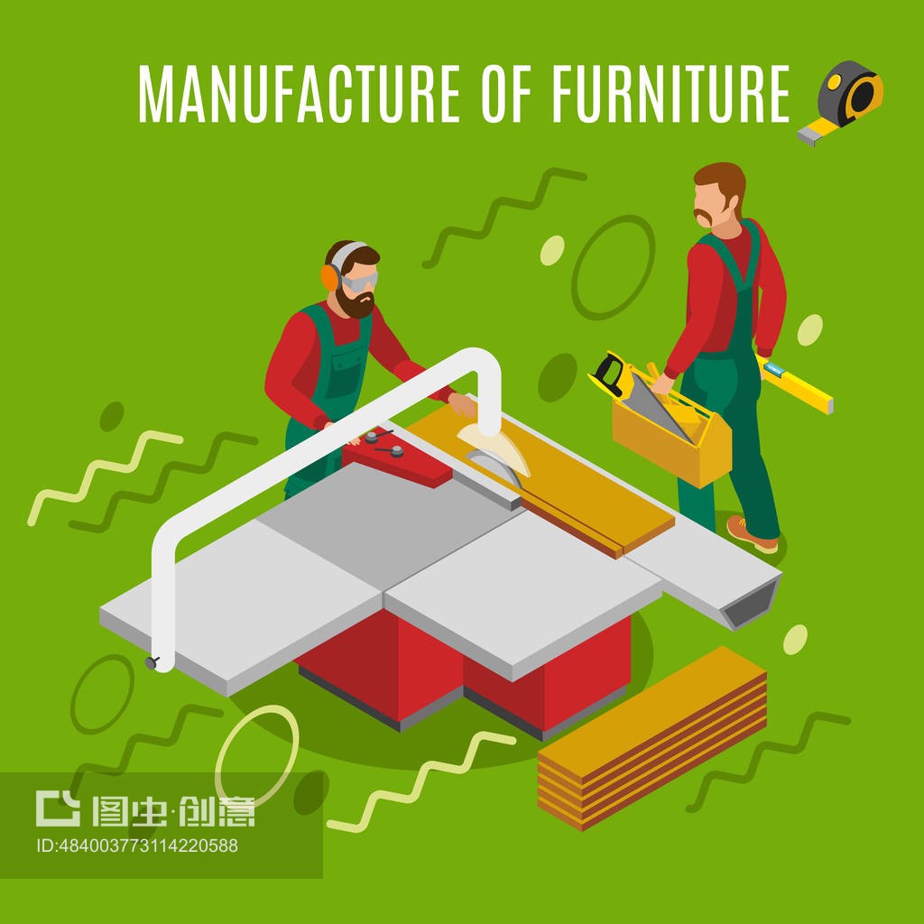家具等距插图制造Manufacture Of Furniture Isometric Illustration